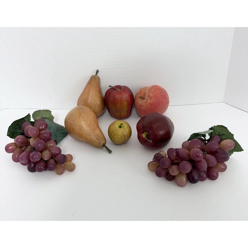 Lot Of 8 Vintage Artificial Fake Fruit Bowl Fillers Apples Grapes Pears Peach